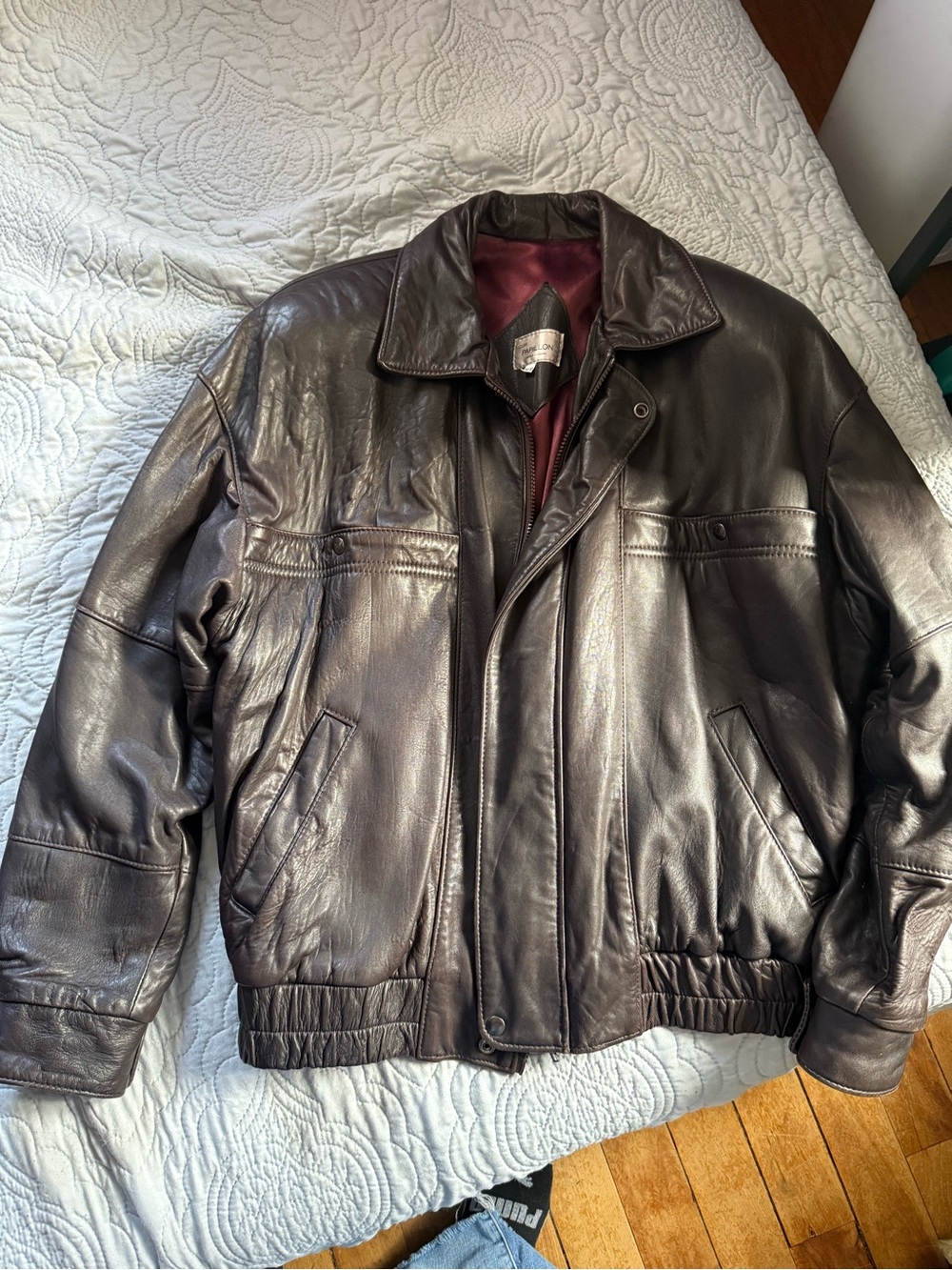 Vintage Papillon Blanc Men's Dark Brown Leather Bomber Jacket